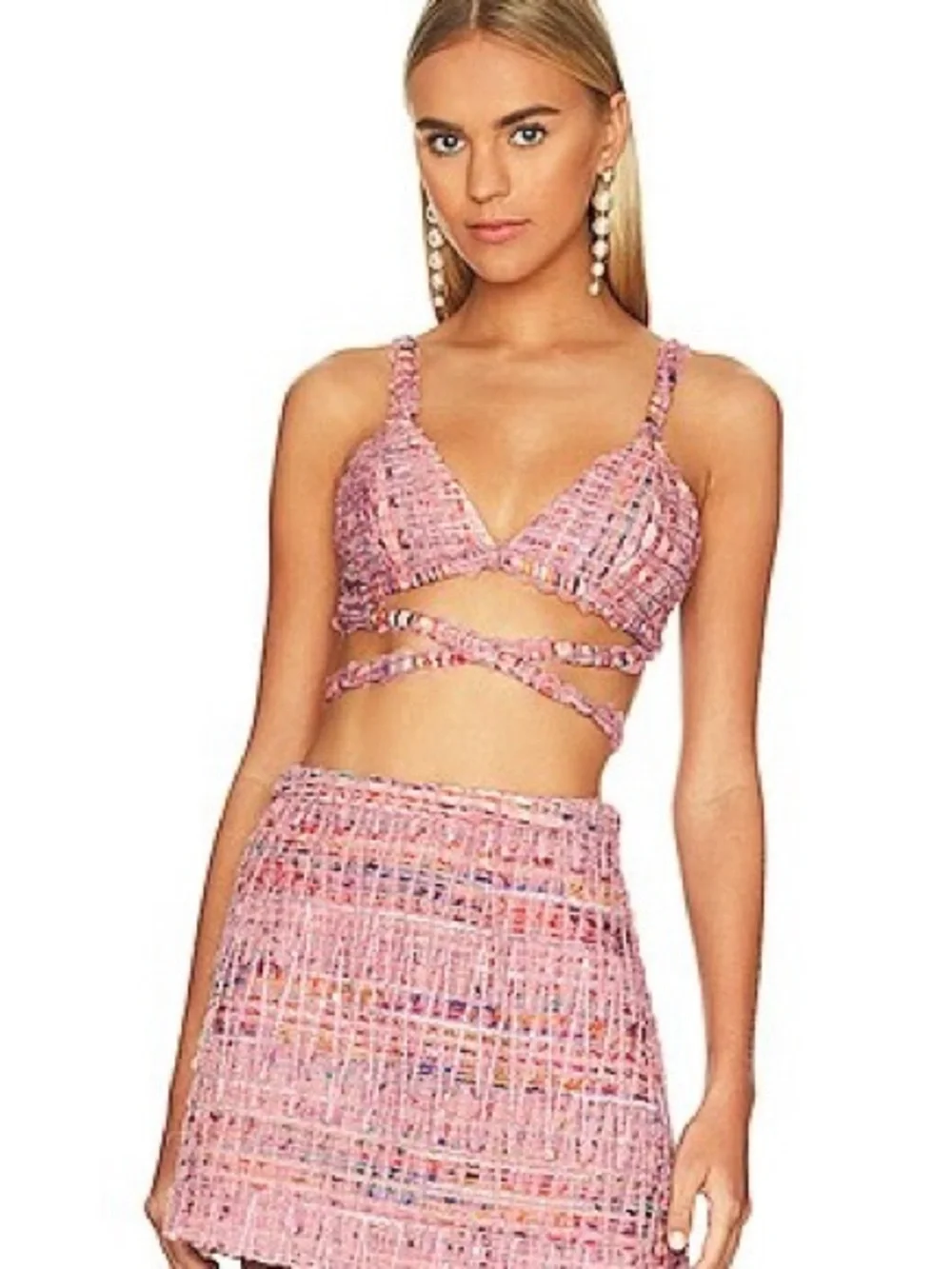 NWT For Love And Lemons ‘Dionne’ Bralette Top in Pink Multicolor Tweed Size M - Picture 4 of 16